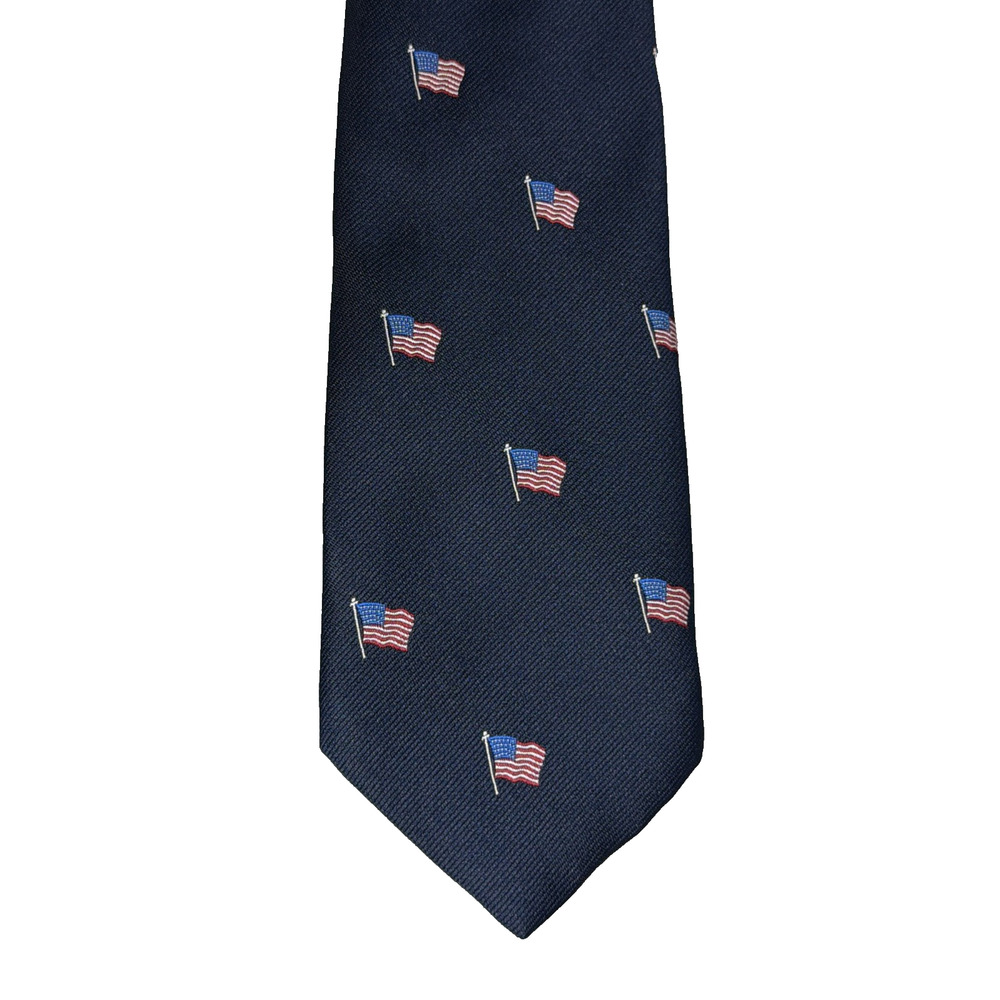 Cape Cod Neckwear American Flag Embroidered Tie Mens Necktie Navy Blue 3.5"X60"